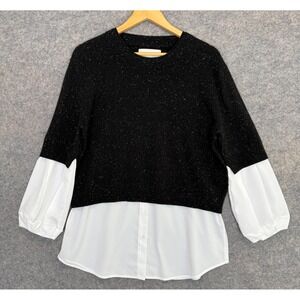 Brochu Walker Wool Cashmere Sweater Top Layered Blouse Knit Designer Black Large